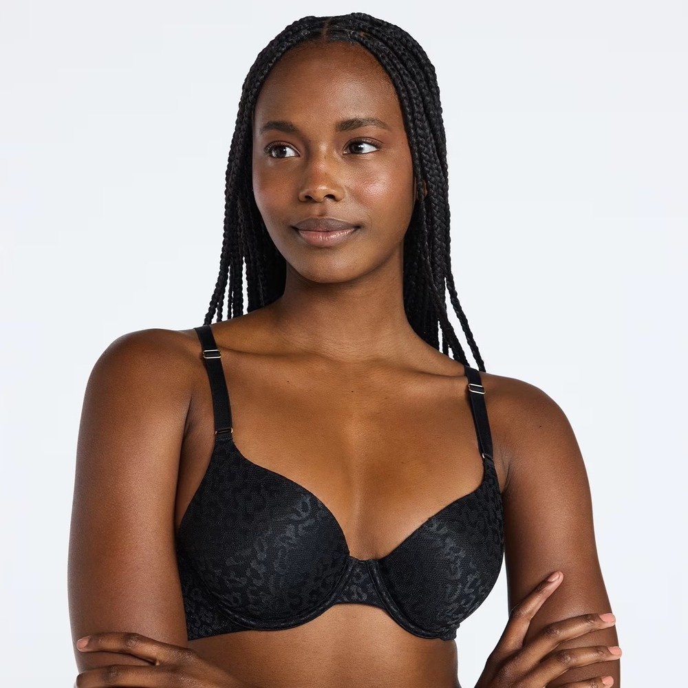 Joyspun Black Soot Leopard Print T-Shirt Bra 40C Full Coverage JS1110 NWT